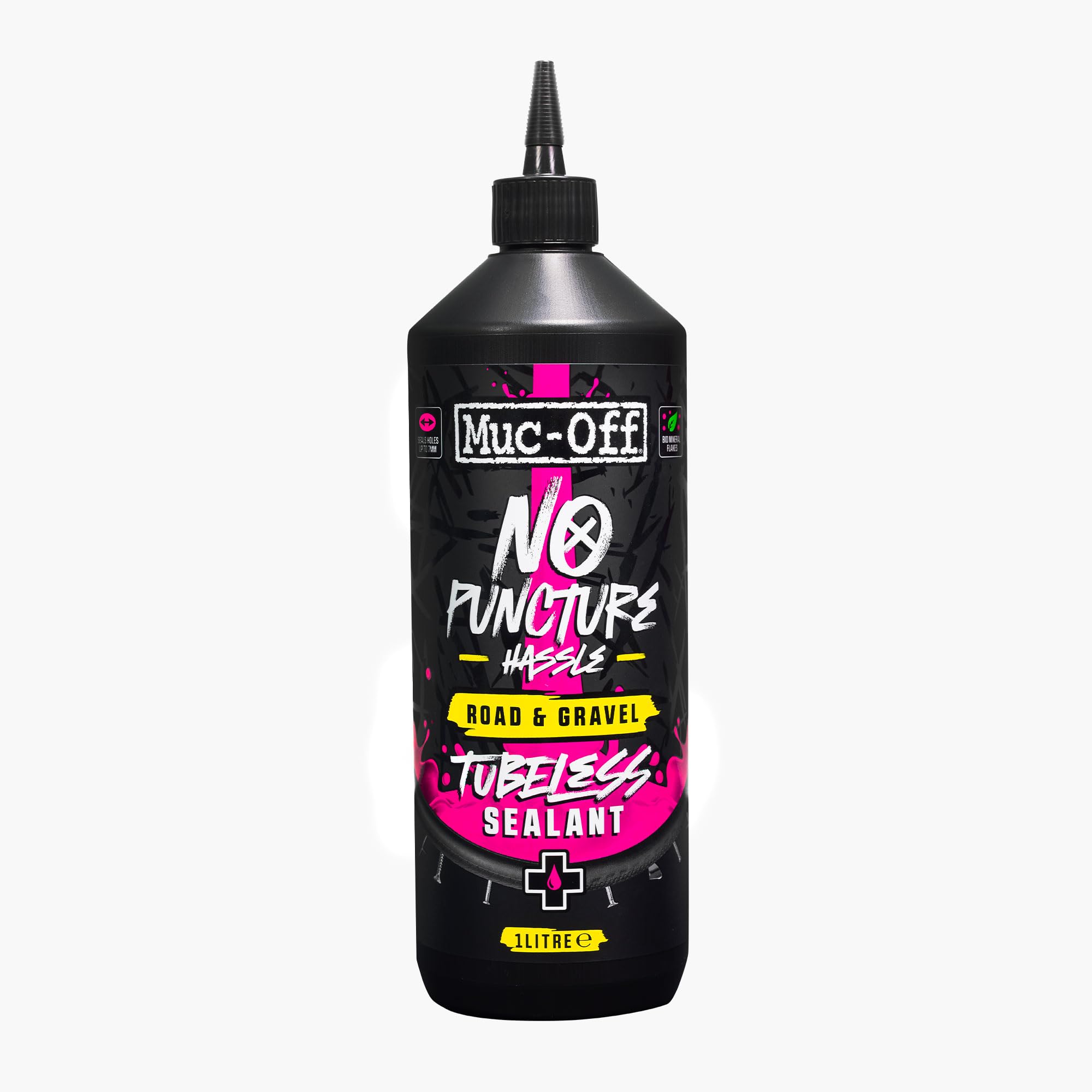 Muc-Off No Puncture Hassle Road & Gravel Tubeless Sealant, 1 Liter - for Bicycle Puncture Repair - Durable Bike Tire Sealant for