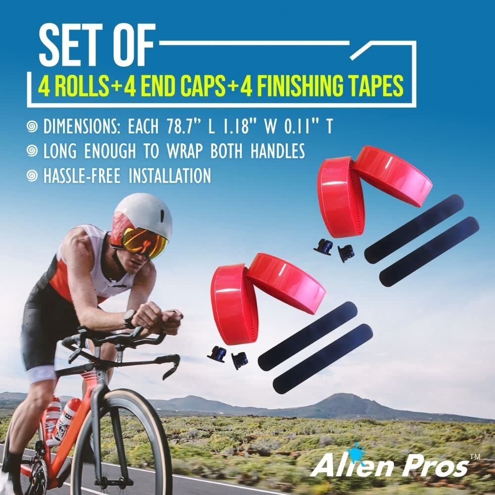 Alien Pros Bike Handlebar Tape Eva (Set Of 4) Red - Enhance Your Bike Grip With These Bicycle Handle Bar Tape - Wrap Your Bike F