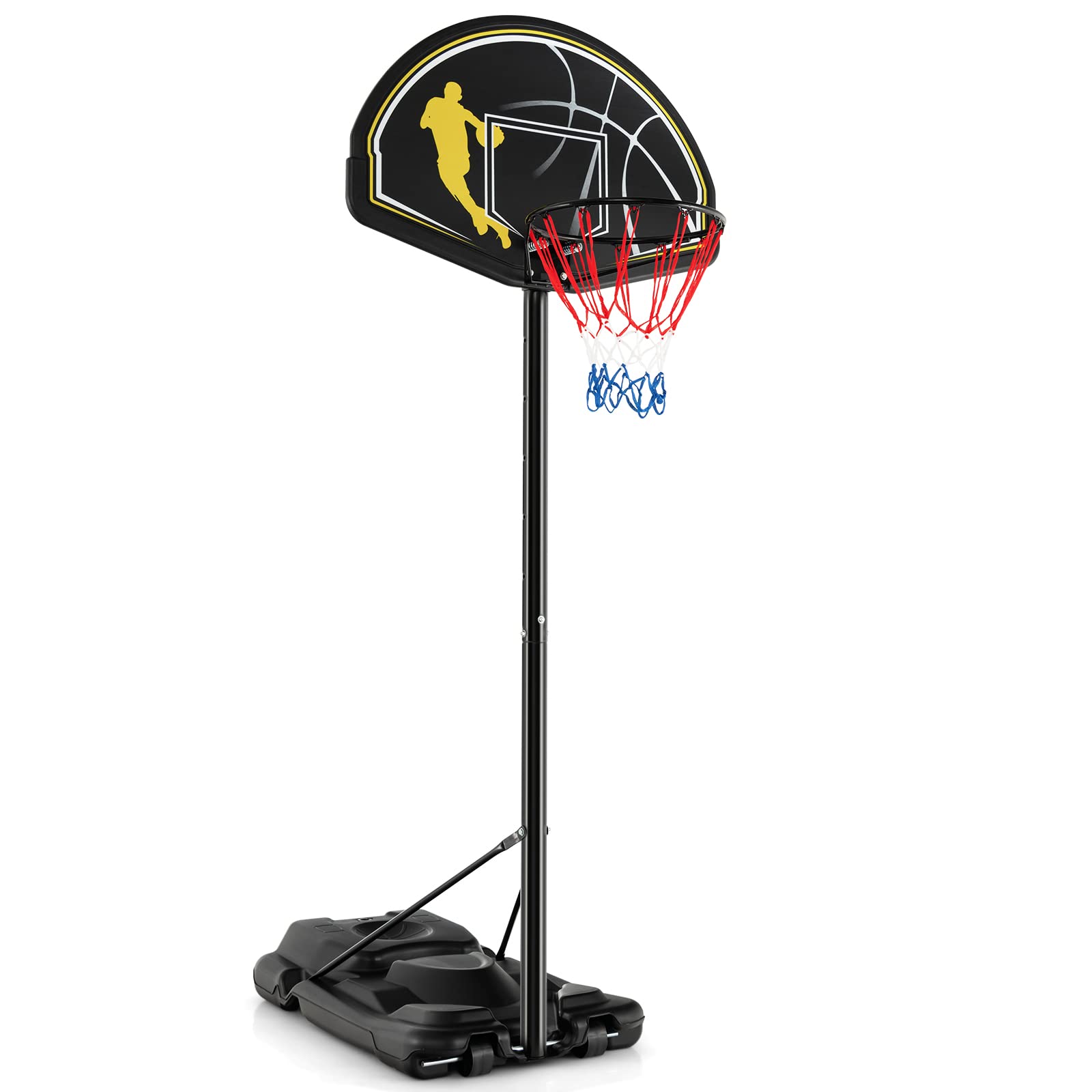 Goplus Portable Basketball Hoop Outdoor Indoor, 4.25-10FT 12-Level Adjustable Basketball Goal w/ 44 Shatterproof Backboard, Fill