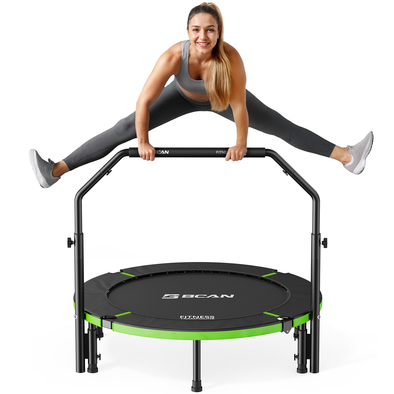 BCAN 40  Foldable Mini Trampoline, Rebounder Trampoline for Adults, Adjustable Foam Handle, Exercise Rebounder for Adults Indoor