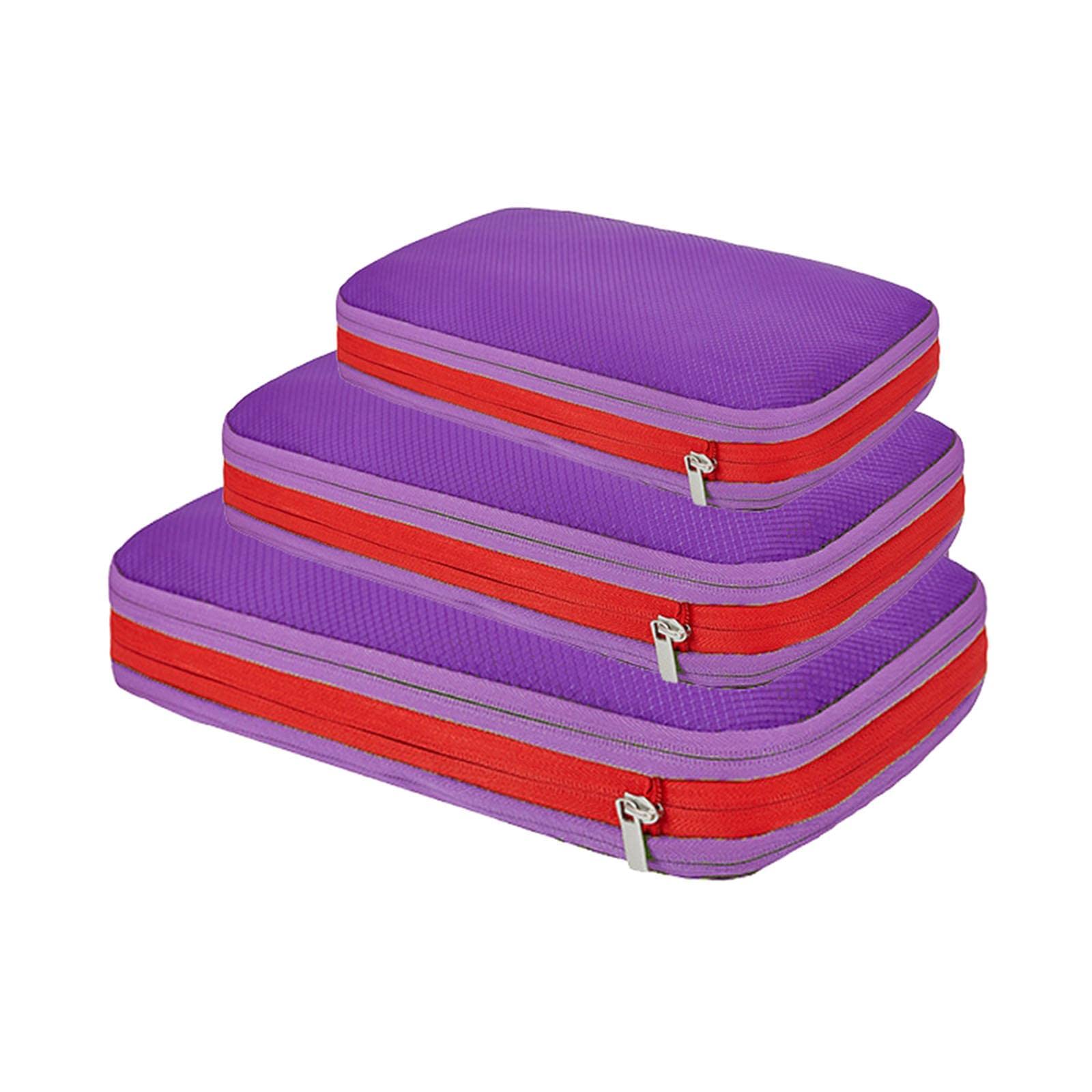 Myaddiction 3Pcs Compression Packing Cubes Expandable Reusable For Hiking Travel Camping Violet