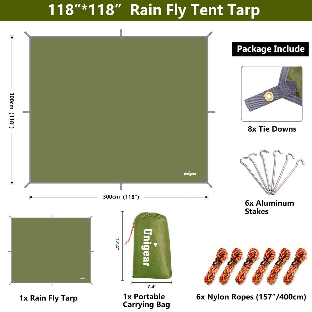 Unigear Hammock Rain Fly Waterproof Tent Tarp, 9.8X9.8Ft, Uv Protection And Pu 3000Mm Waterproof, Lightweight For Camping, Backp