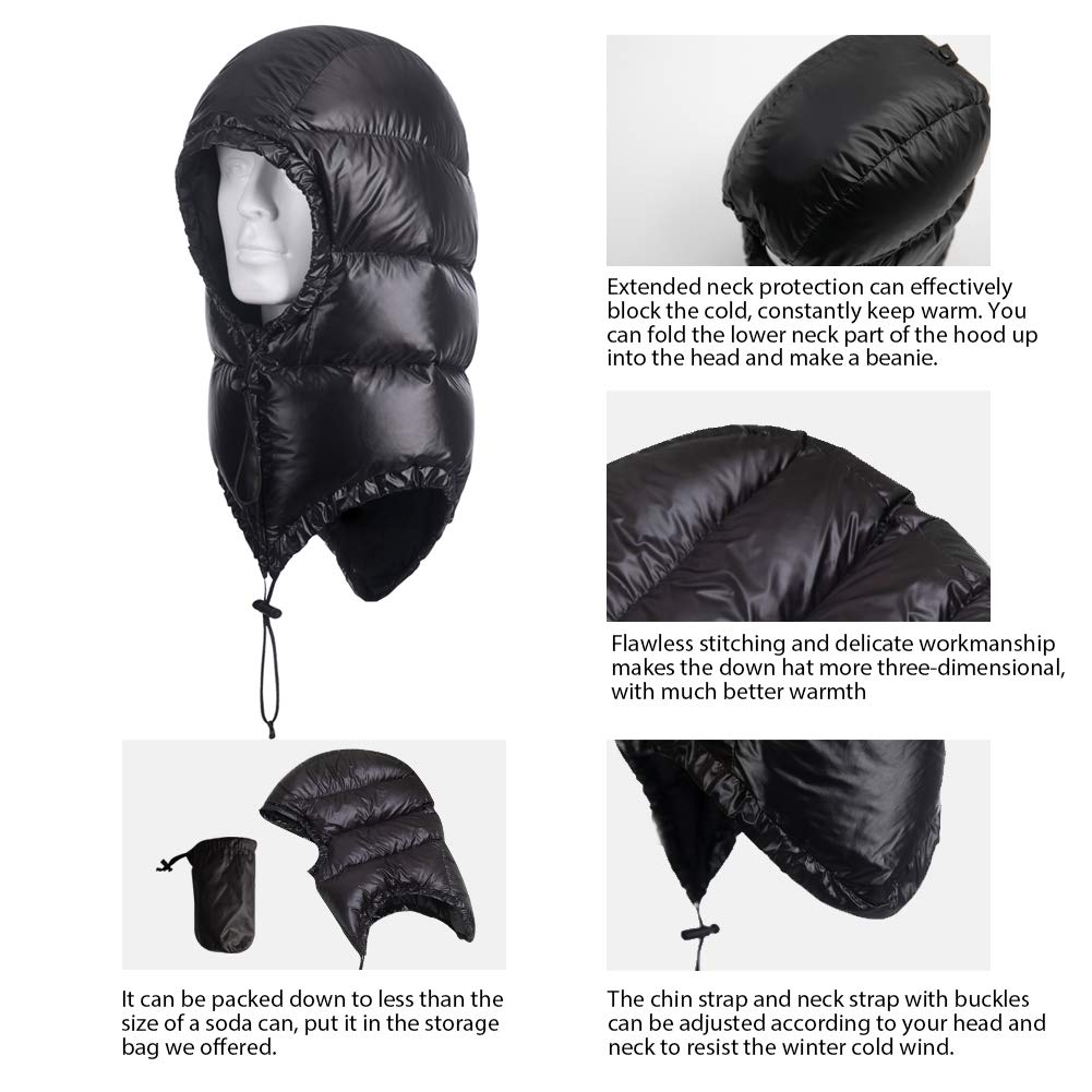 Tapasimme Winter Warm Down Cap Ultralight Windproof Sleeping Bag Outdoor Camping Waterproof Down Hood Hat With Compression Stora