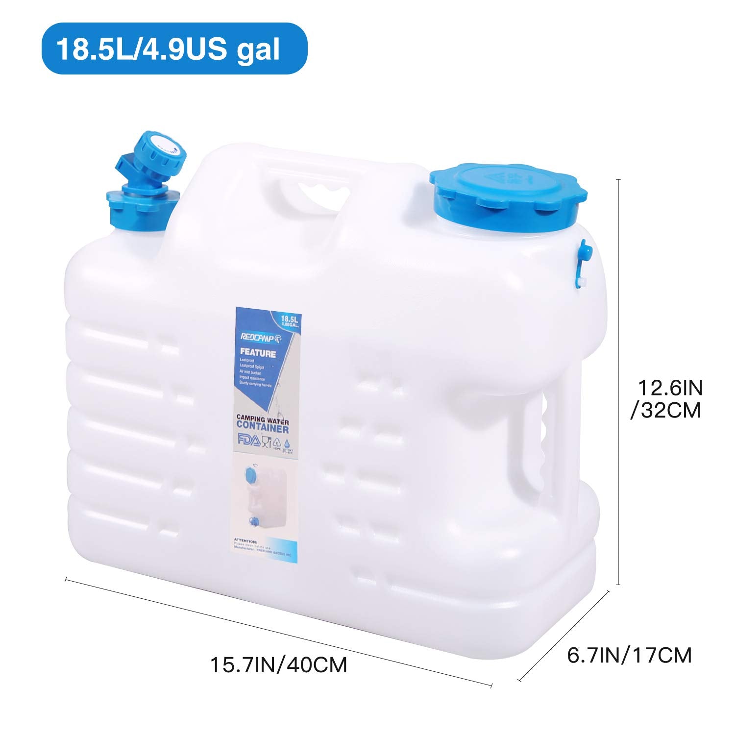 Redcamp 4.9 Gallon Portable Water Container With Spigot, Portable Emergency Water Storage Tank, Bpa Free Water Jug For Camping O
