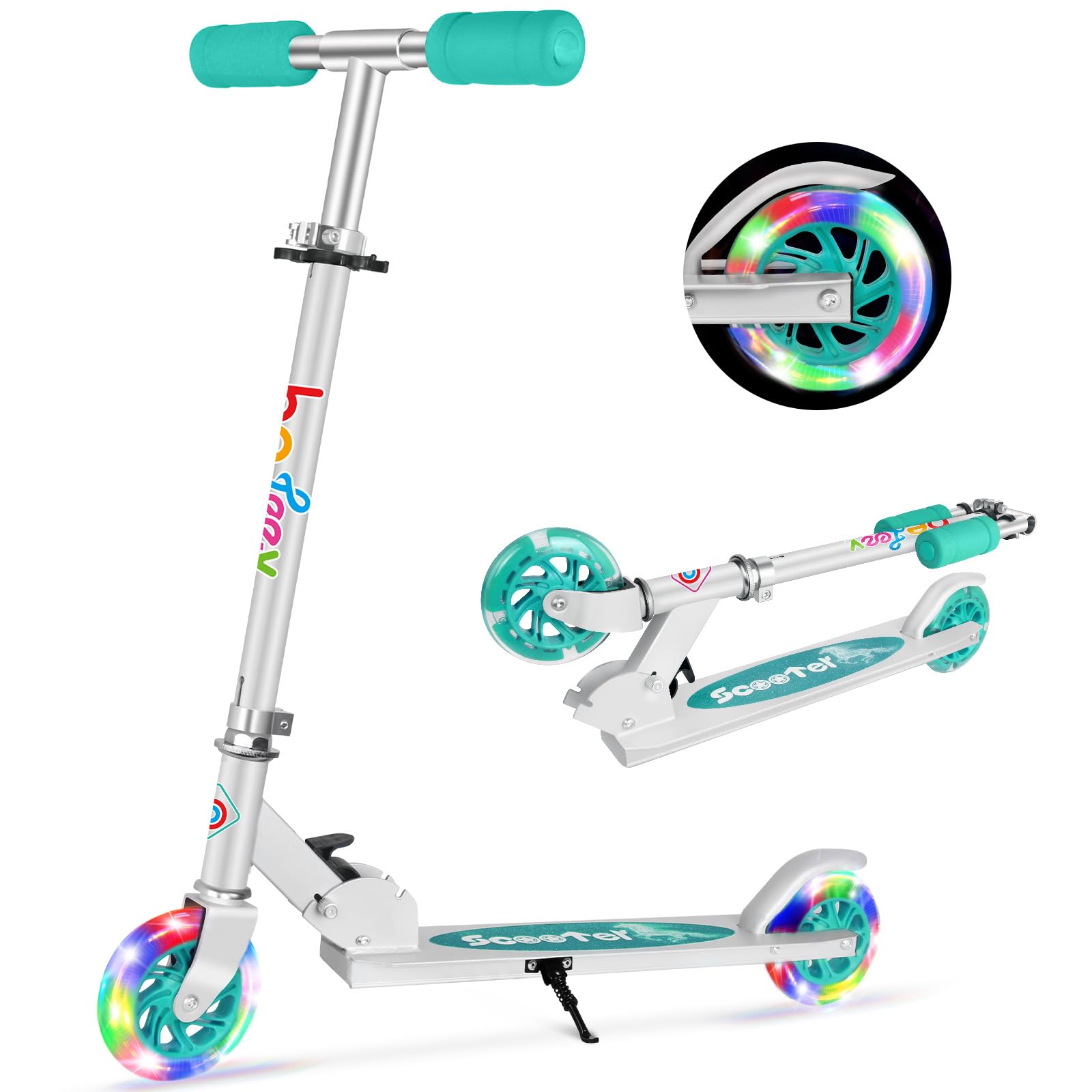 BELEEV V1 Scooters for Kids, 2 Wheel Folding Kick Scooter for Girls Boys, 3 Adjustable Height, Light Up Wheels, Lightweight Push