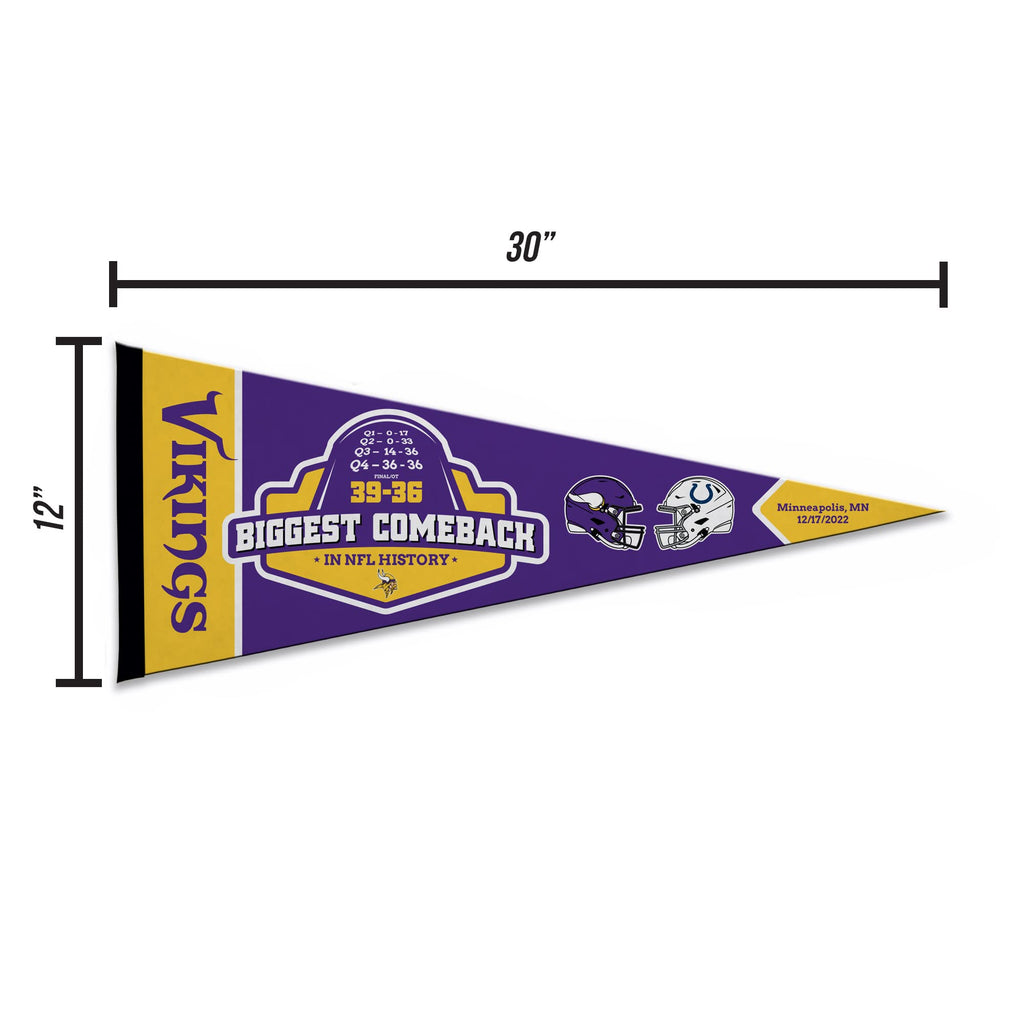 Rico Industries Nfl Football Minnesota Vikings Biggest Comeback Ever 12'' X 30'' Felt Wall D  Cor Pennant - Great For Home/Bed R