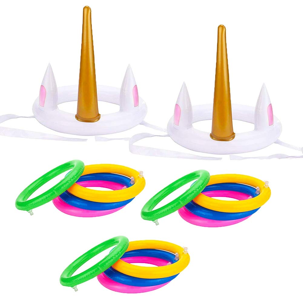 Joliyoou Unicorn Party Games, Inflatable Ring Toss Game Set Include 2 Pieces Unicorn and 12 Pieces Toss Rings, Party Game Favors
