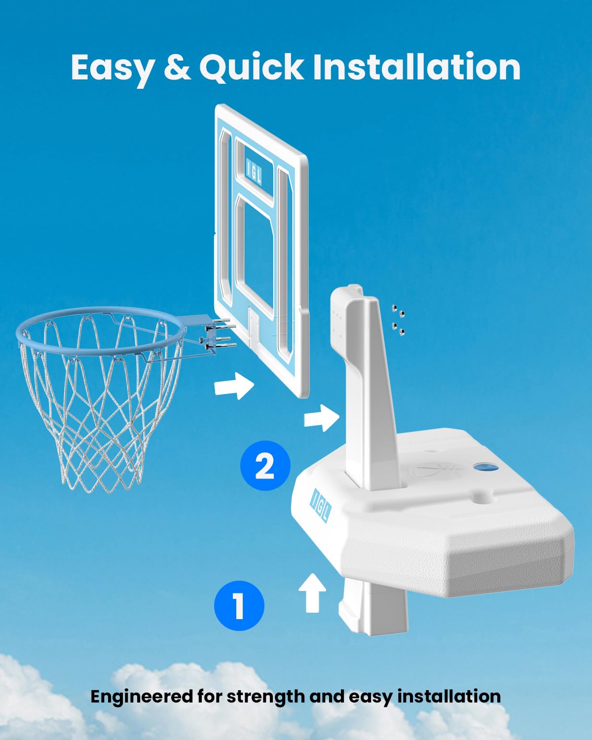Igl Dunksplash Elite Pool Basketball Hoop, Swimming Pool Basketball Hoop Poolside With 32 In Pc Backboard, Stainless Steel Rim P