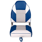Leader Accessories A Pair Of Elite Low/High Back Folding Fishing Boat Seat (2 Seats) (White/Grey/Blue)