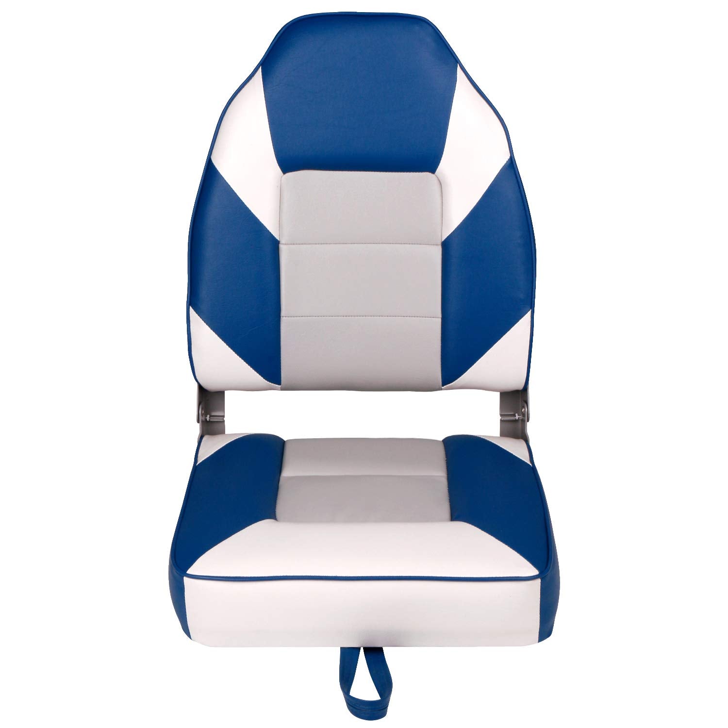 Leader Accessories A Pair Of Elite Low/High Back Folding Fishing Boat Seat (2 Seats) (White/Grey/Blue)