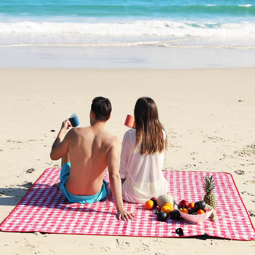 Ruibolu Large Picnic Blankets,Beach Blanket Sandproof Beach Mat For 3-5 Adults Waterproof Quick Drying Outdoor Picnic Mat For Tr