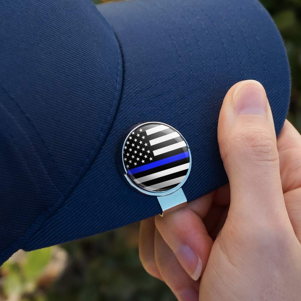 Graphics & More Thin Blue Line American Flag Golf Hat Clip With Magnetic Ball Marker