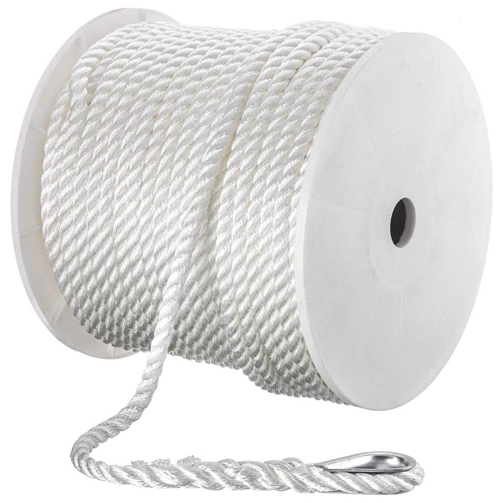 Seachoice Anchor Line Rope, 3-Strand Twisted, White, Nylon, 1/2 in. X 250 Ft.