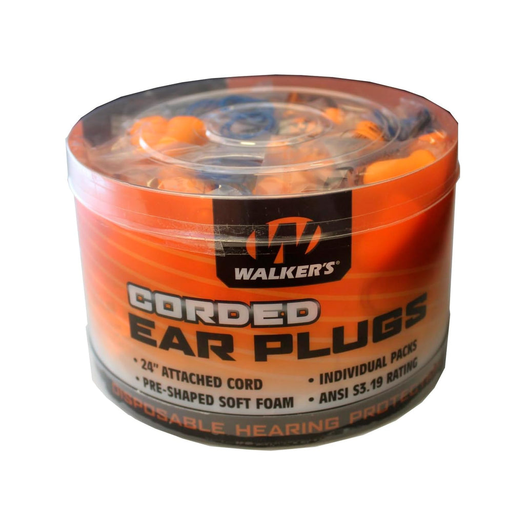 Walker'S Corded Foam Earplugs 50 Pair Jar Dispenser Tub 32Db Nrr Noise-Blocking Ansi S3.19 Hearing Protection Shooting Hunting W