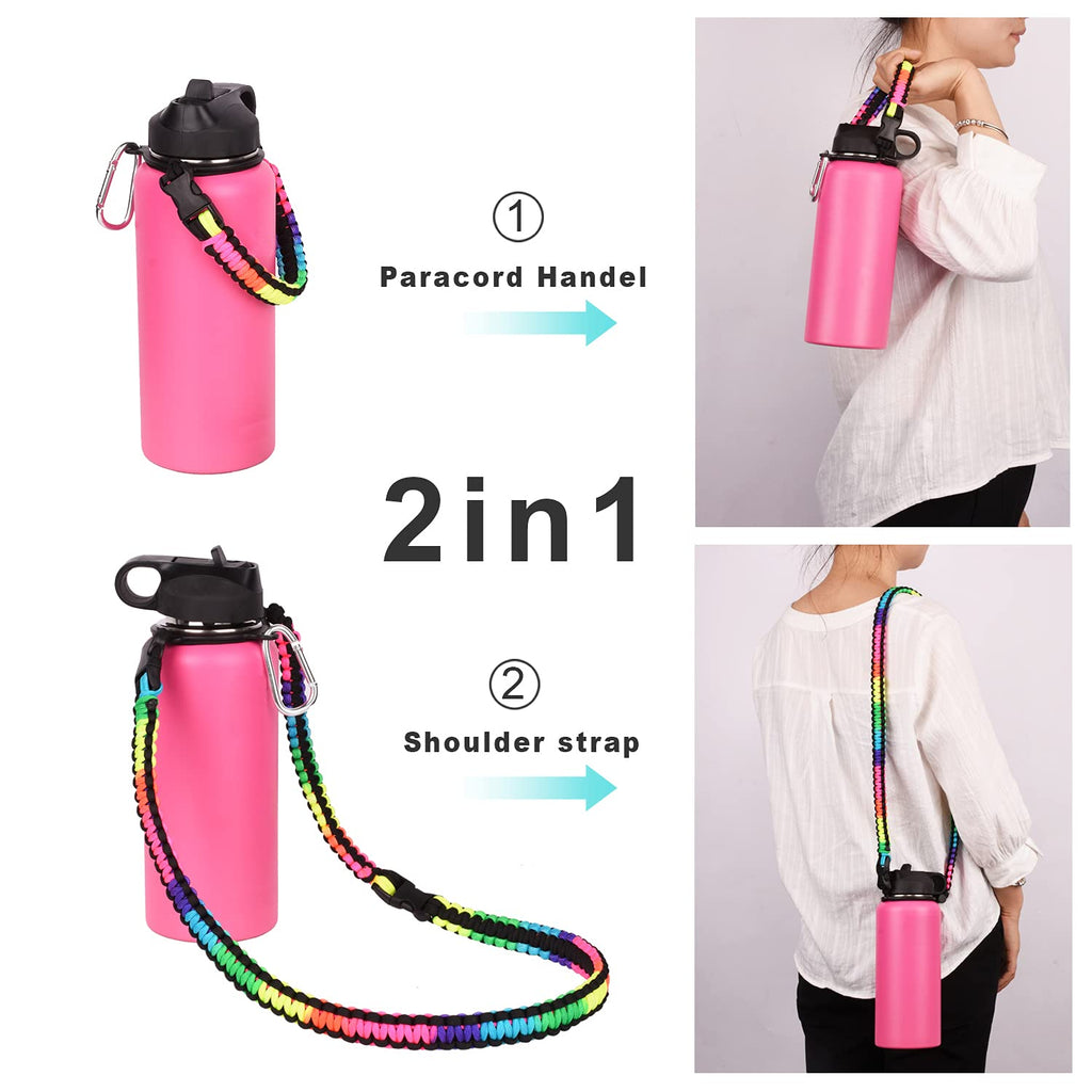 Wongeto Paracord Handle Carrier Holder With Shoulder Strap,Compatible With Hydro Flask Wide Mouth Water Bottles 12Oz - 64 Oz And