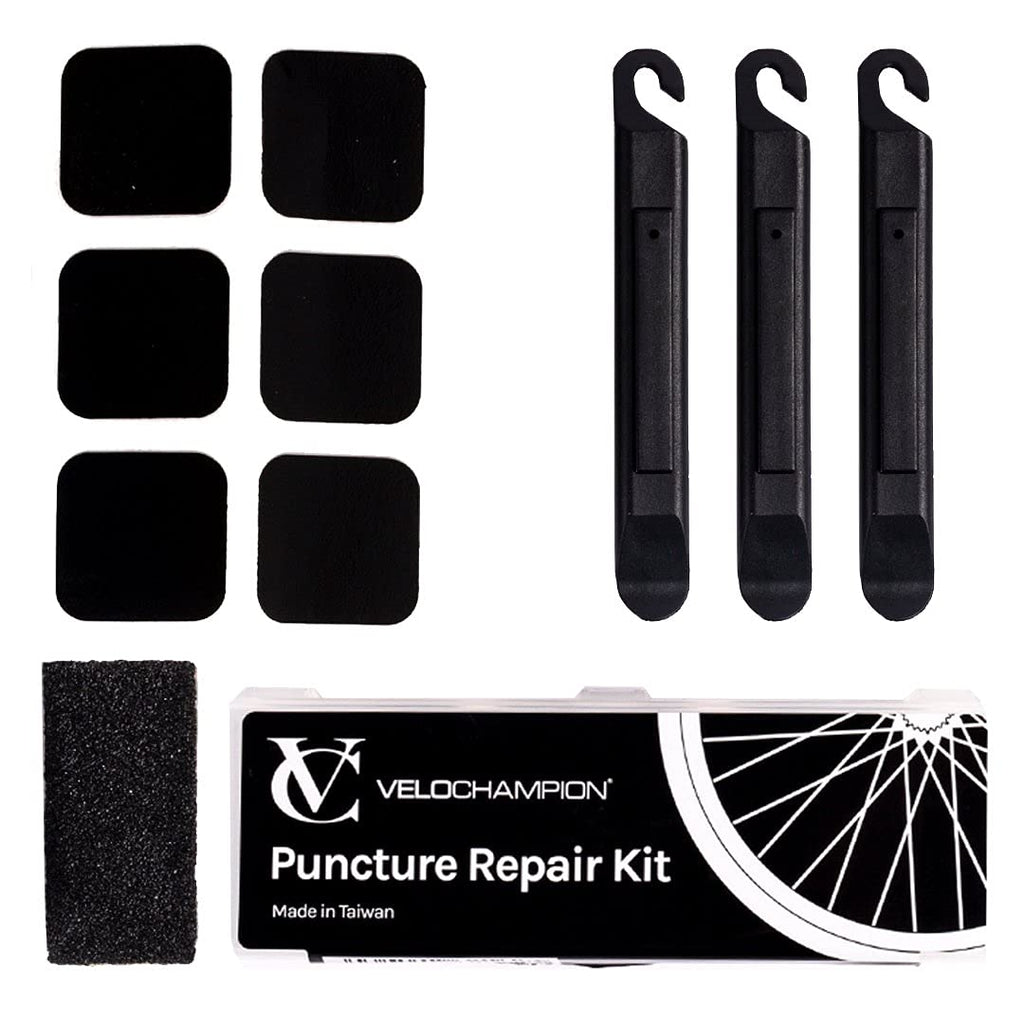 Velochampion Bike Tire Repair Kit - Pre-Glued Adhhesive Repair Patches - No Glue Needed - Quick Inner Tube Repair Kit For Mounta