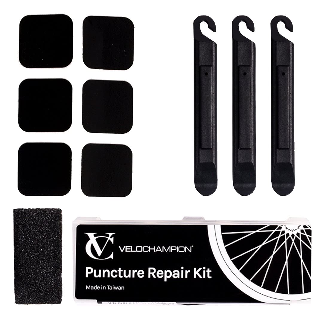 Velochampion Bike Tire Repair Kit - Pre-Glued Adhhesive Repair Patches - No Glue Needed - Quick Inner Tube Repair Kit For Mounta