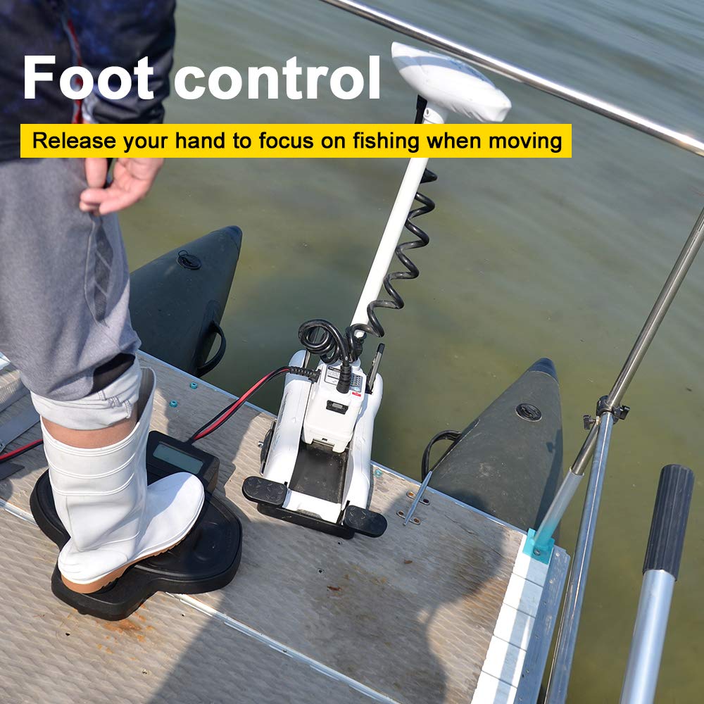 Aquos White Haswing 12V55Lbs 48Inch Electric Bow Mount Trolling Motor With Remote Control, Foot Control, Quick Release Bracket F