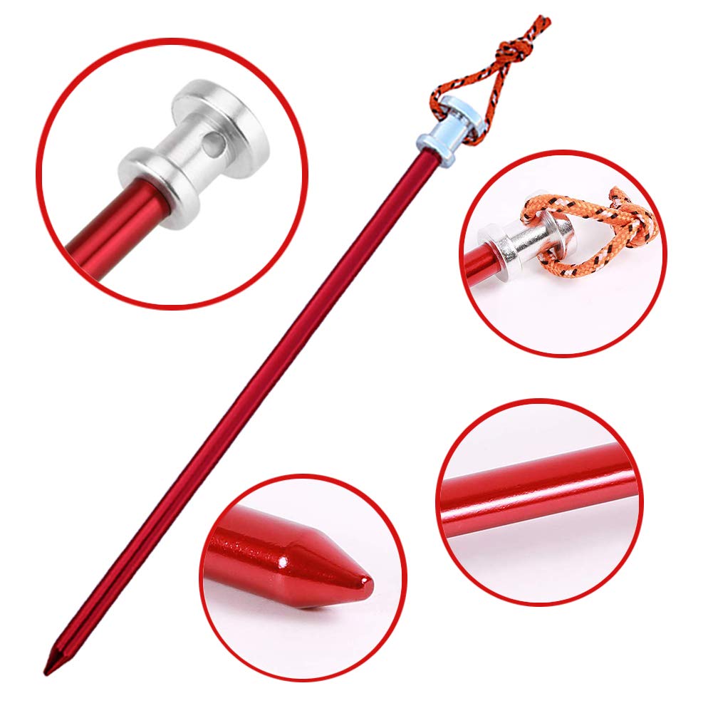 Tent Stakes Pegs 9 Inch, Lightweight Aluminum Alloy Tent Canopy Nail For Outdoor Camping, Hiking, Picnic Blanket, Beach Mat, Yar