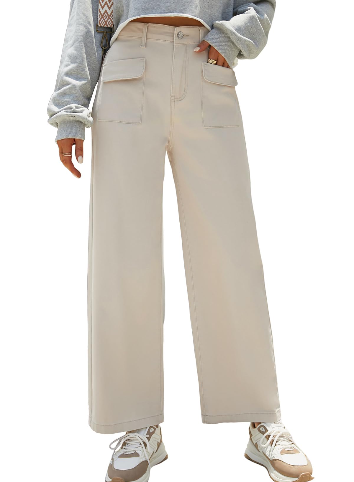 Dokotoo Women's Pants High Waisted Cargo Pants Women Baggy Jeans for Women Straight Wide Leg 2024 Fall Outfits Fashion Clothes C