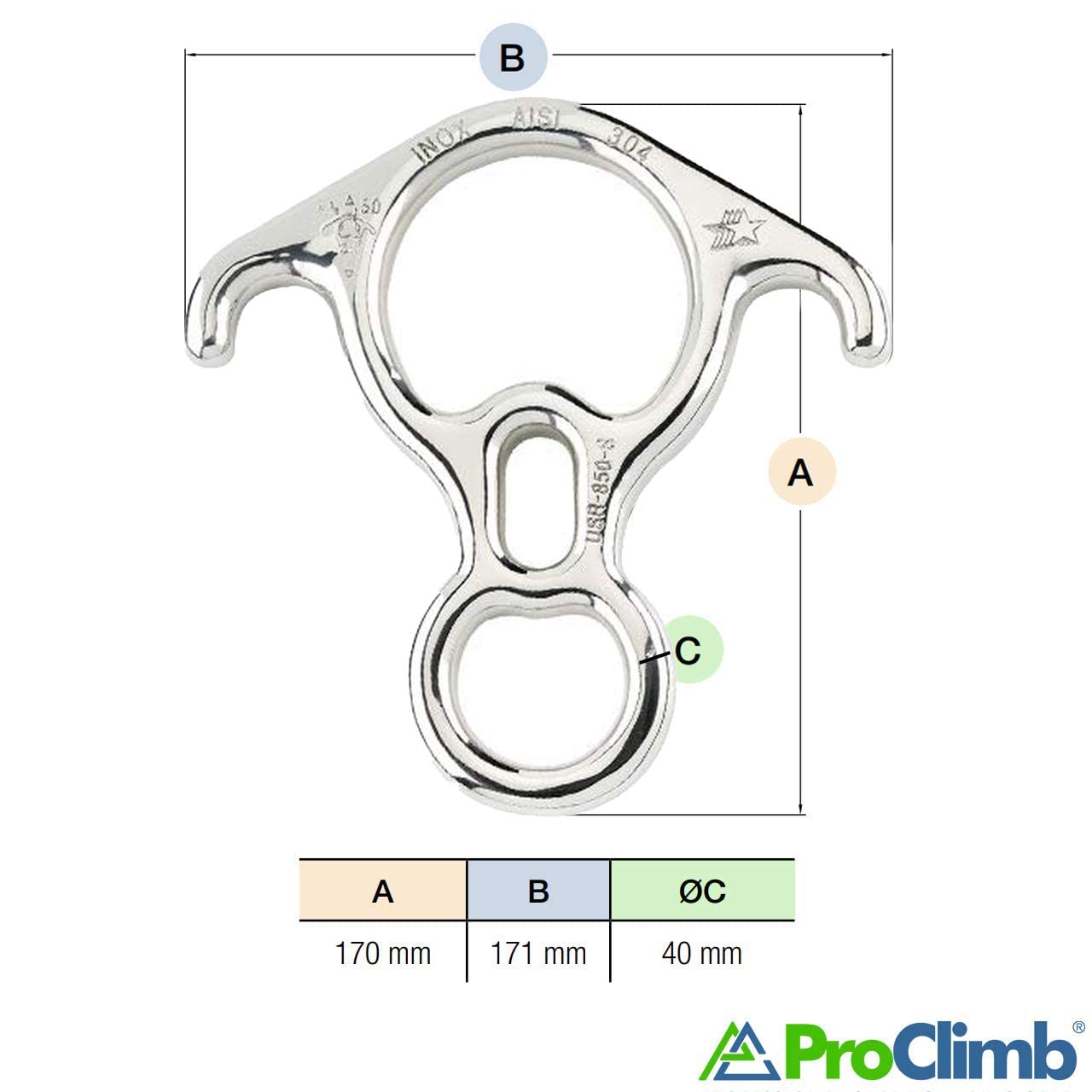Proclimb Figure 8 Descender | Stainless Steel | Rappelling And Rescue | 50 Kn | Bent Ear Design