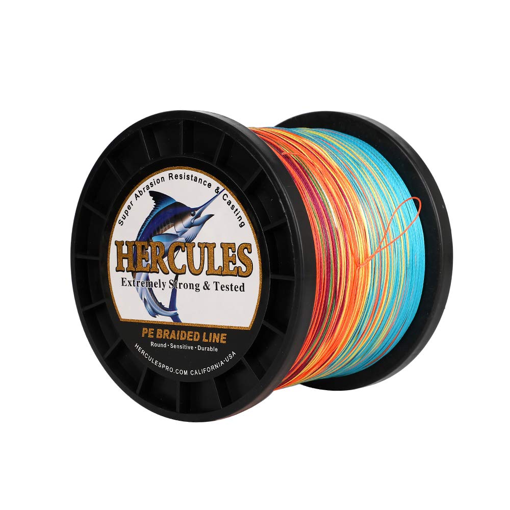 Hercules Braided Fishing Line 1500M 1640Yds 10Lbs-200Lbs Pe Superline 8 Strands (Multicolor 120Lb/54.5Kg 0.58Mm)