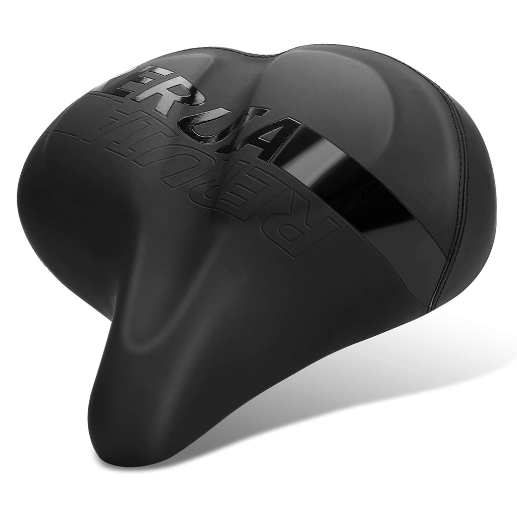 Reruia Large Bike Seat Comfortable And Wide Saddle Dual Shock Absorbing Exercise Bicycle Seat Leather Cover Waterproof Universal