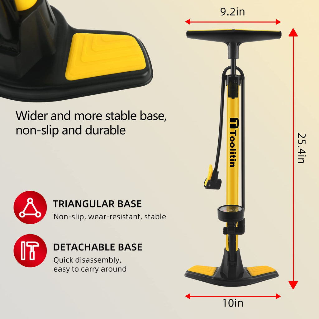 Toolitin Floor Bike Pump With Gauge,160 Psi High Pressure,Bicycle Pump Compatible With Presta And Schrader Valve,Bike Tire Pump