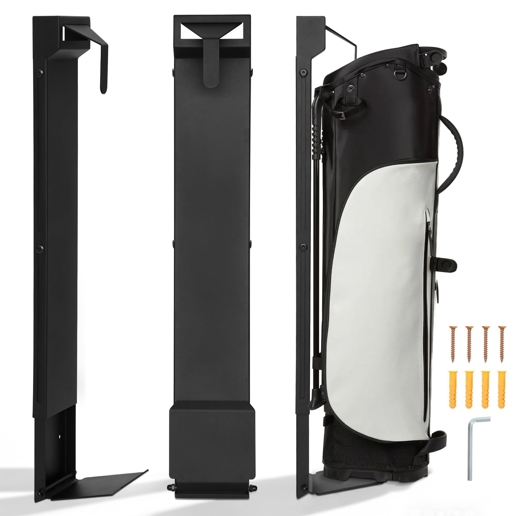 Wall Mount Golf Bag Rack, Golf Bag Storage Stand, Heavy Duty Single Golf Bag Holder & Club Organizer for Garage, Basement, Home,