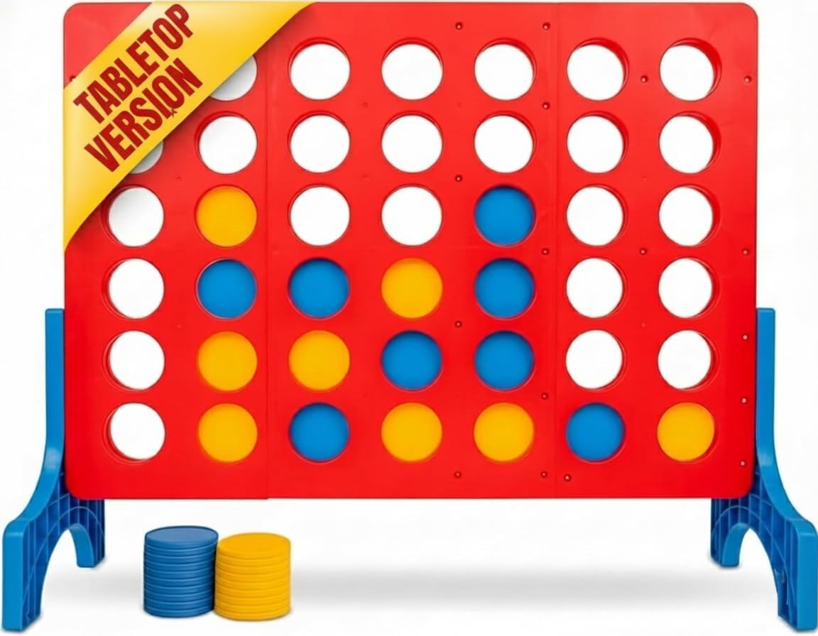 Bolaball 4 in a Row Outdoor Game - 1.8 Ft Life-Size Lawn Game for Family & Kids, Red Plastic, Model 317585