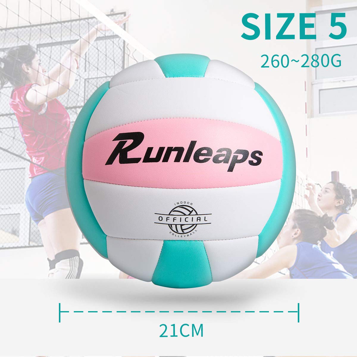 Runleaps Soft Indoor Volleyball Waterproof Volleyball Light Touch Recreational Ball For Pool Gym Indoor Outdoor (Pink/Light Blue