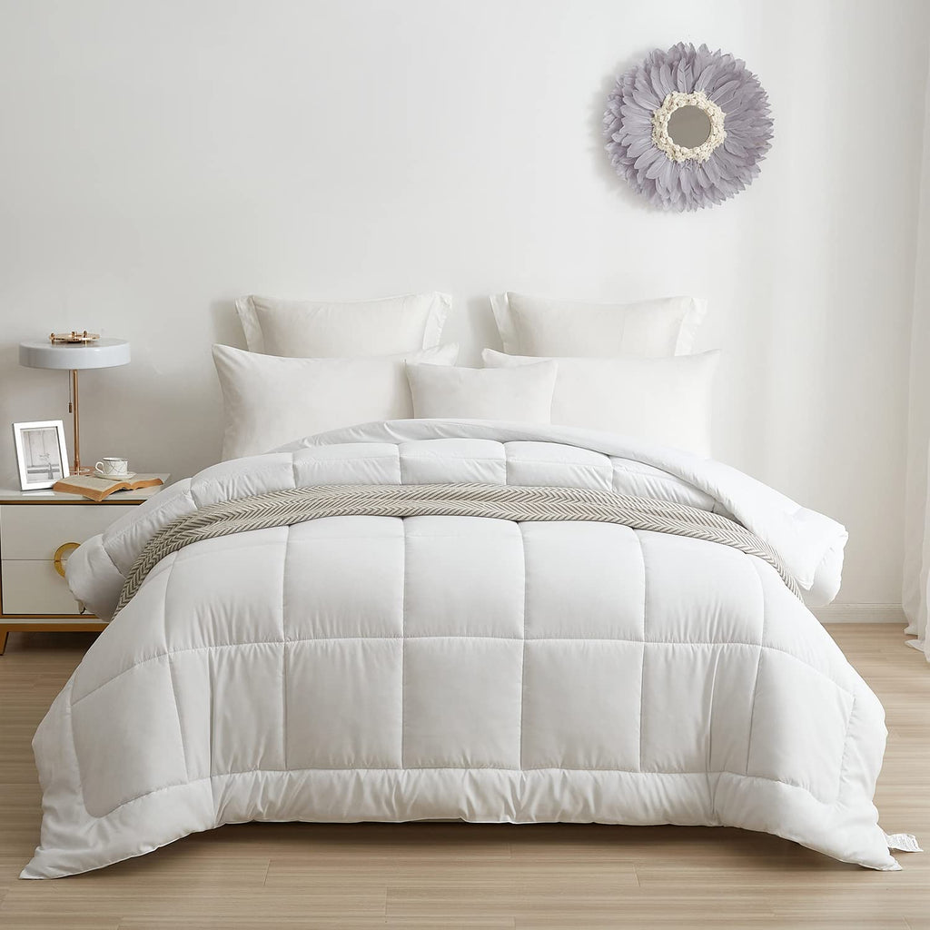 Bedtreat Hotel Comforter Queen, Down Alternative Comforter With Corner Tabs - All Season Quilted Queen Size 240 Gsm White Comfor