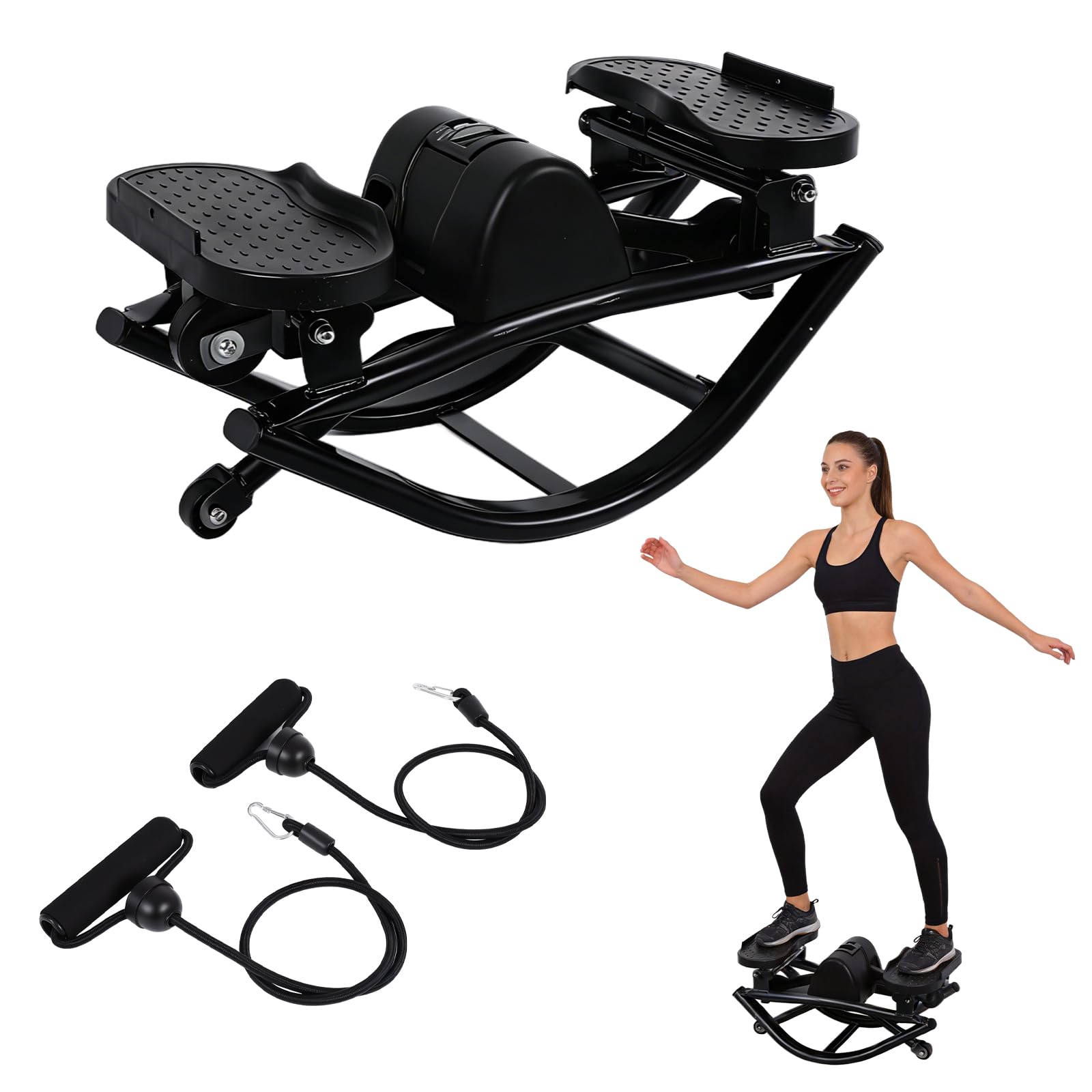 The Rock Stepper Machine with Resistance Bands-Side to Side Stepper for Exercise at Home,3D Rocking Stepper for Hip Mobility&Pos