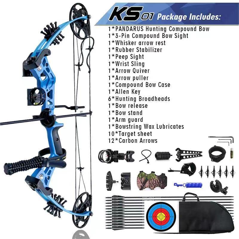 Pandarus Compound Bow Set 15-45Lbs For Pull Beginner And Teens Right Handed Adjustable 18-29 Draw Length, 320 Fps Speed, Hunting
