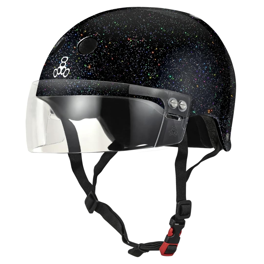 Triple Eight The Certified Sweatsaver Helmet with Visor for Roller Derby, Skateboarding and BMX, Black Glitter, S/M