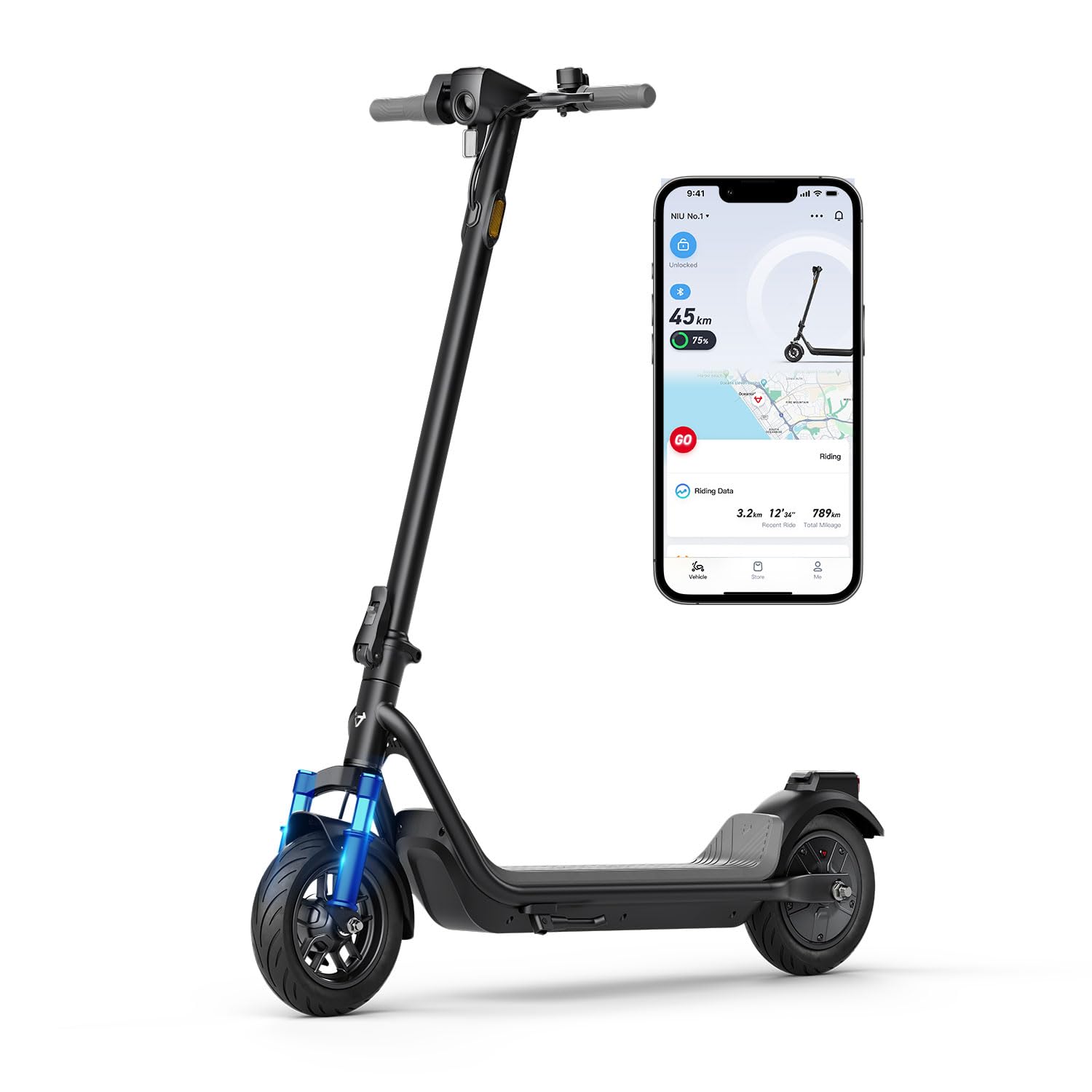 NIU 100P Electric Scooter for Adults with Suspension- 600W Max Power, 18 Miles Range, Max Speed 17.4MPH, Dual Brakes, Easy Foldi