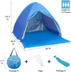 Pop Up Beach Tent Shade Sun Shelter Upf 50+ Canopy Cabana 2-3 Person For Adults Baby Kids Outdoor Activities Camping Fishing Hik