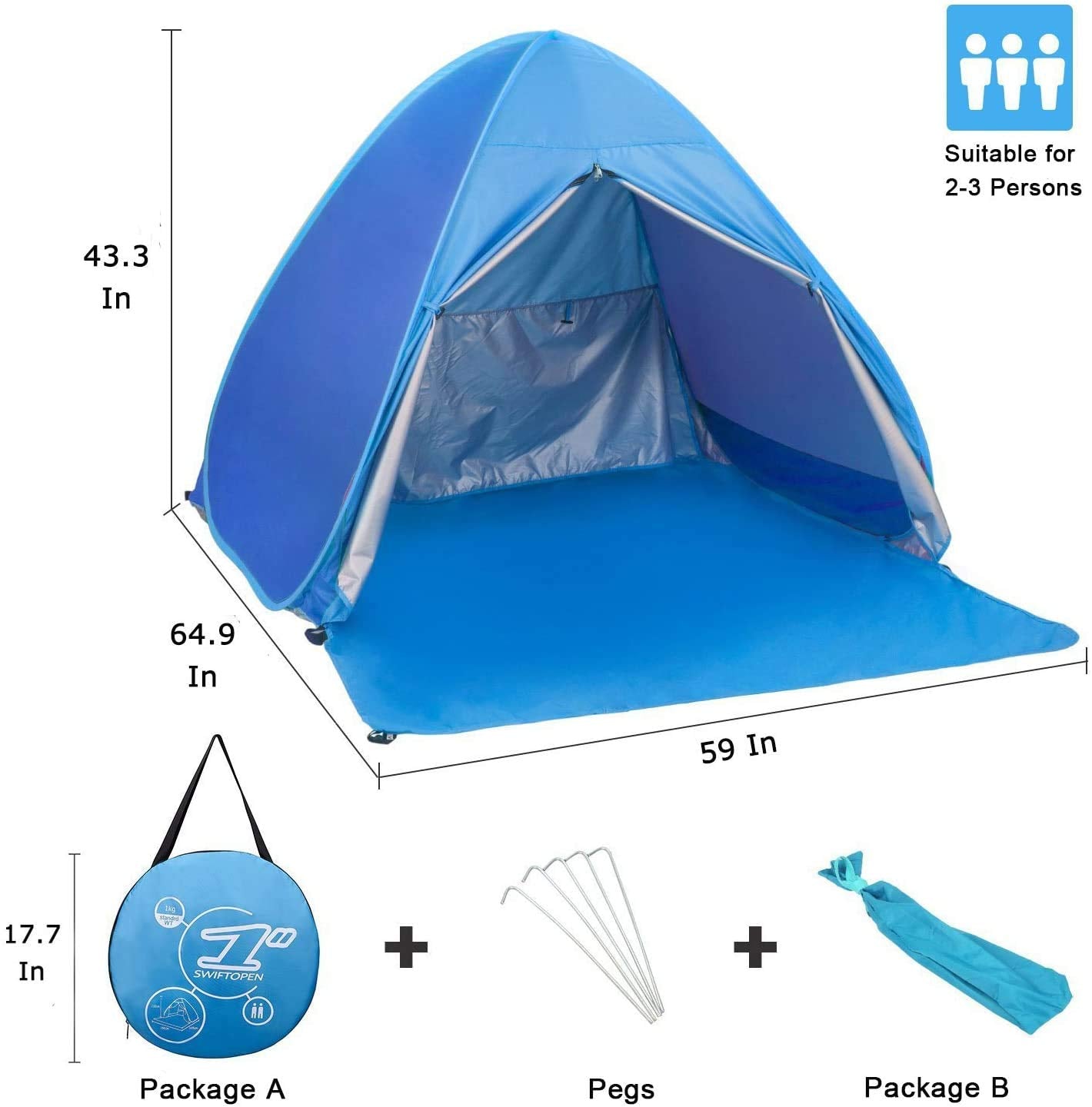 Pop Up Beach Tent Shade Sun Shelter Upf 50+ Canopy Cabana 2-3 Person For Adults Baby Kids Outdoor Activities Camping Fishing Hik