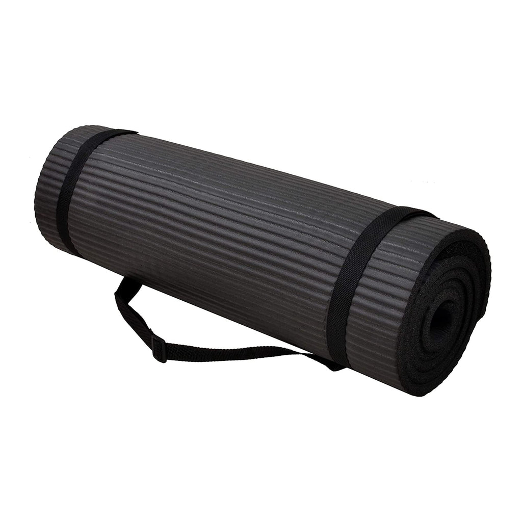 Balancefrom All Purpose 1/2-Inch Extra Thick High Density Anti-Tear Exercise Yoga Mat And Knee Pad With Carrying Strap, Black