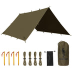Free Soldier Camping Tarp Waterproof Portable Multifunctional Outdoor Traveling Awning Backpacking Shelter Rain Tarp (Olive-Gree