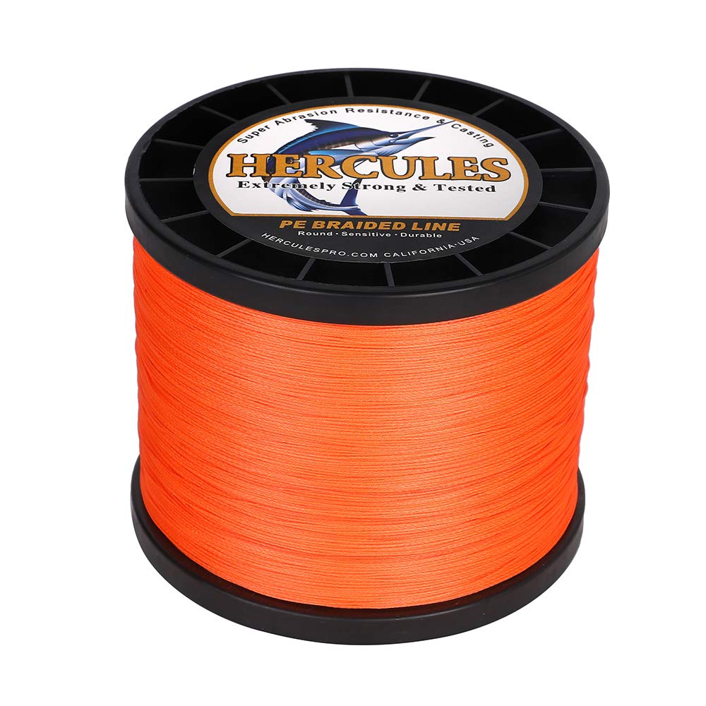 Hercules Braided Fishing Line 2000M 2187Yds 10Lbs-200Lbs Pe Superline 8 Strands (Orange 100Lb/45.4Kg 0.55Mm)