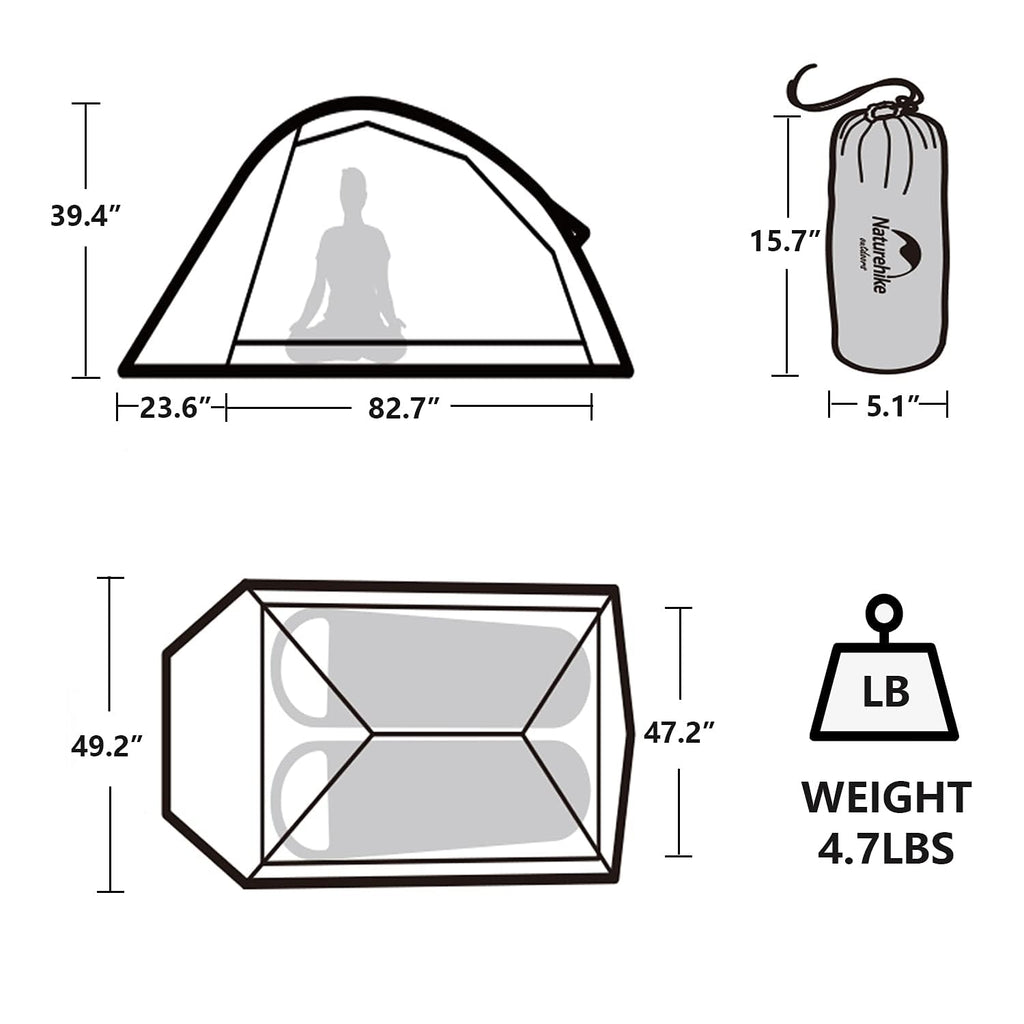 Naturehike Cloud Up Free Standing 2 Person Backpacking Tent Ultralight Nylon Double Layer Camping Tents For Two Person (210T Pol