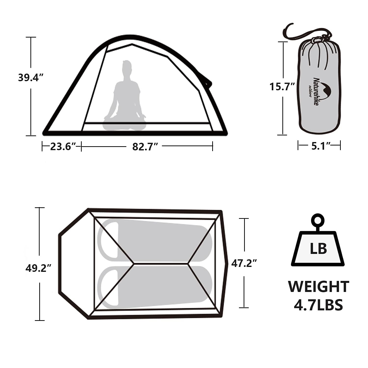 Naturehike Cloud Up Free Standing 2 Person Backpacking Tent Ultralight Nylon Double Layer Camping Tents For Two Person (210T Pol