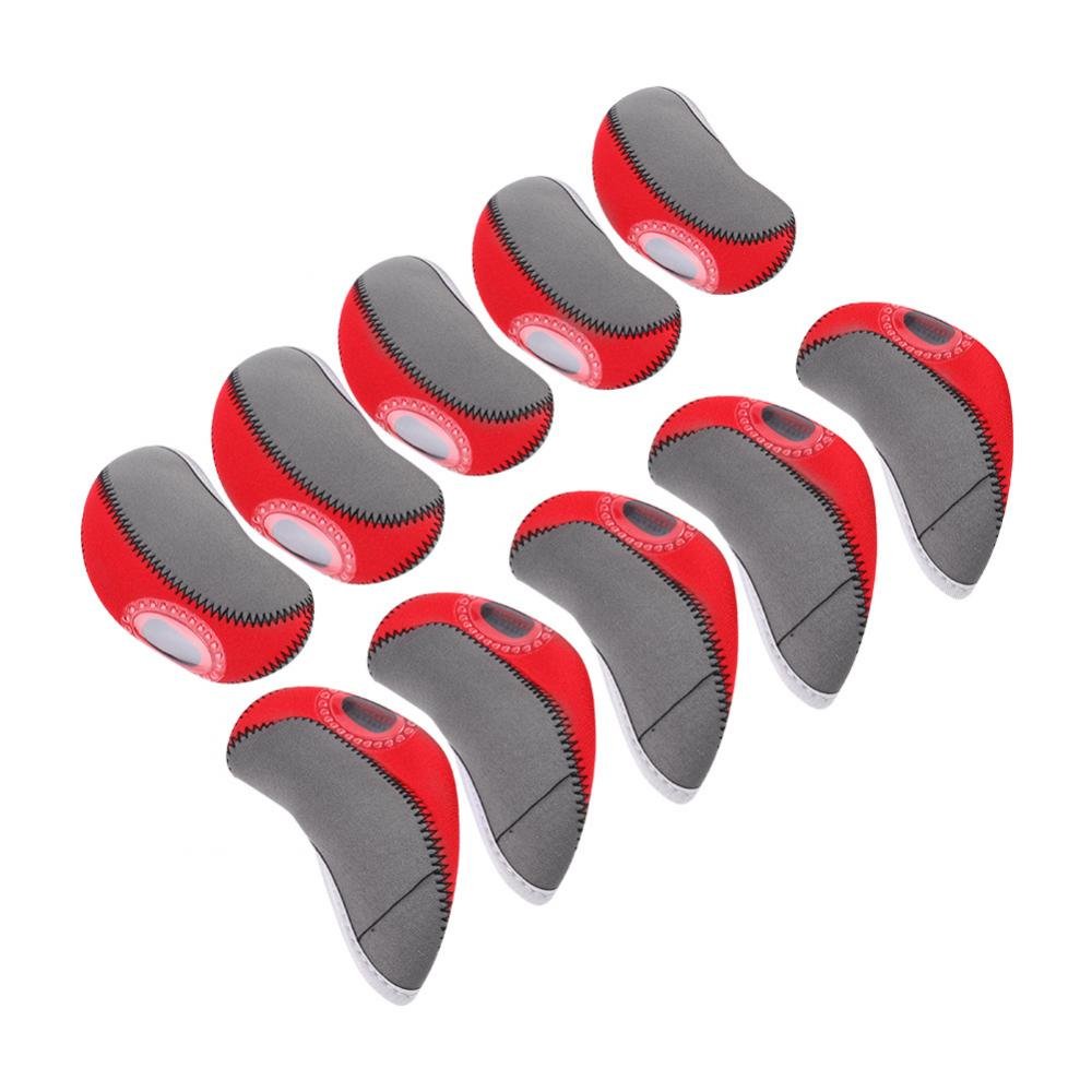 Dilwe 10 Pcs Golf Putter Protector, Wedge Neoprene Iron Head Cover With Zipper Long Neck See Through Window Golf Covers (Gray+Re