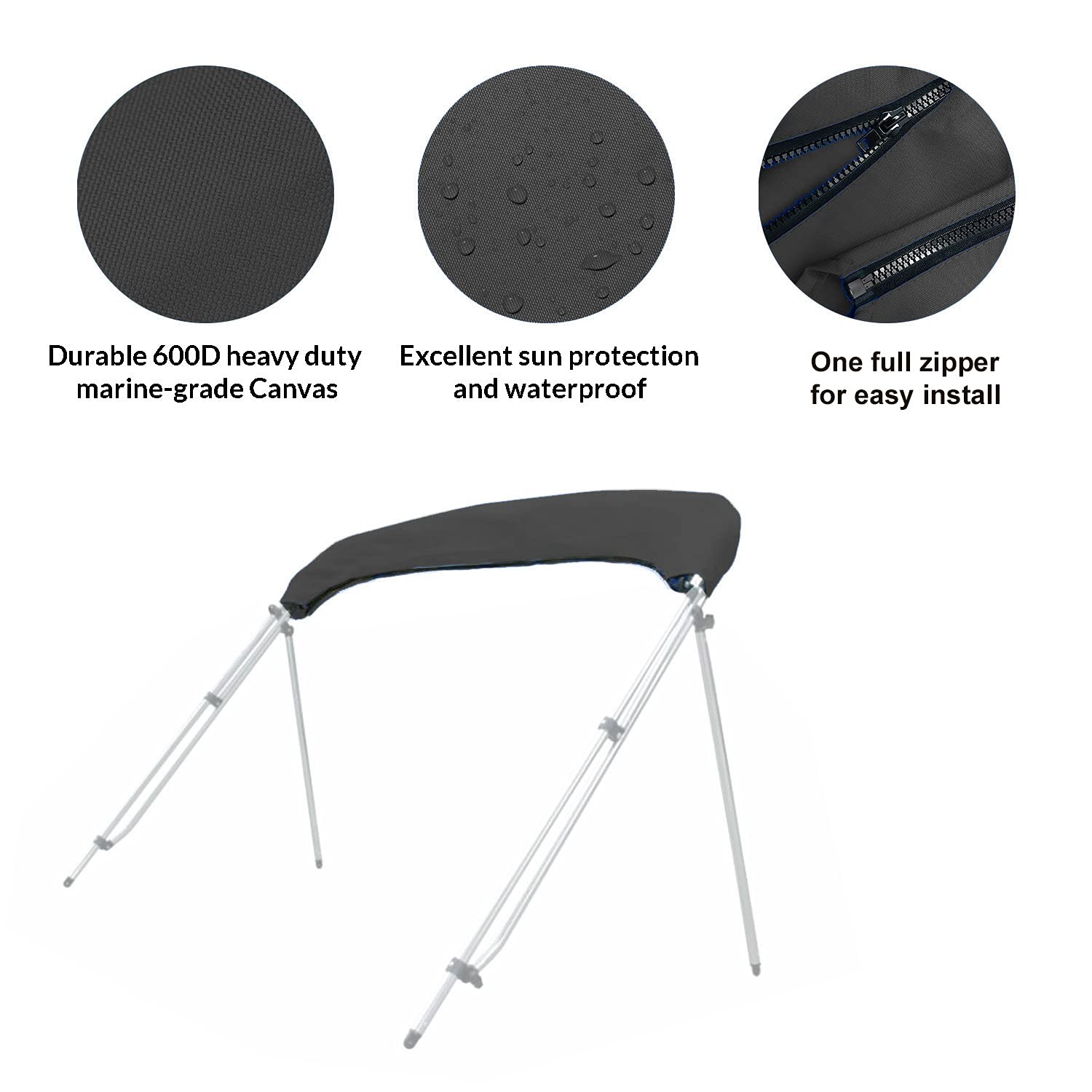 Savvycraft 4 Bow Bimini Replacement Top Canvas Cover4 Bow 96'' L 67''-72'' W Black Color