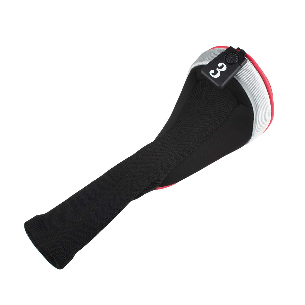 Andux 6Pcs/Set Golf Club Head Covers Long Neck (3Pcs Hybrid Covers + 3Pcs Wood Covers) (Black/Red)