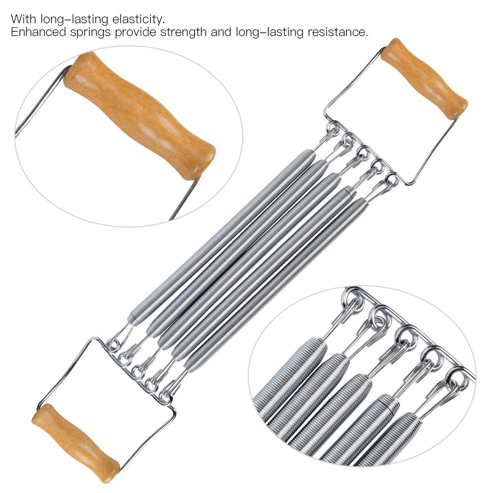 Keenso Chest Expander,Wooden Handle 5 Removable Spring Chest Expander For Men Home Gym Workout