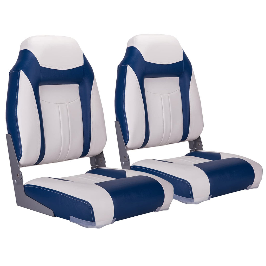 Northcaptain S1 Deluxe High Back Folding Boat Seat,Stainless Steel Screws Included,White/Pacific Blue(2 Seats)
