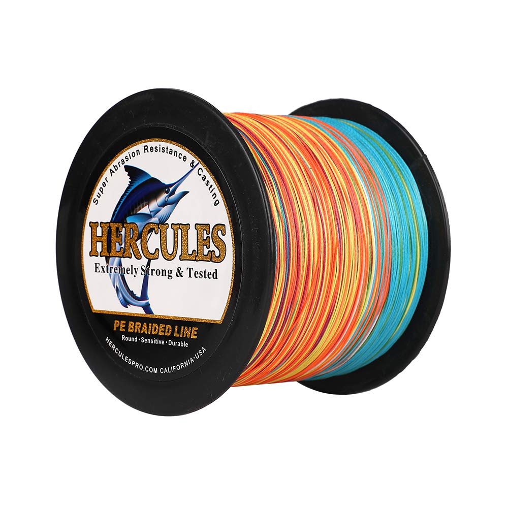 Hercules Braided Fishing Line 1500M 1640Yds 10Lbs-200Lbs Pe Superline 8 Strands (Multicolor 60Lb/27.2Kg 0.40Mm)