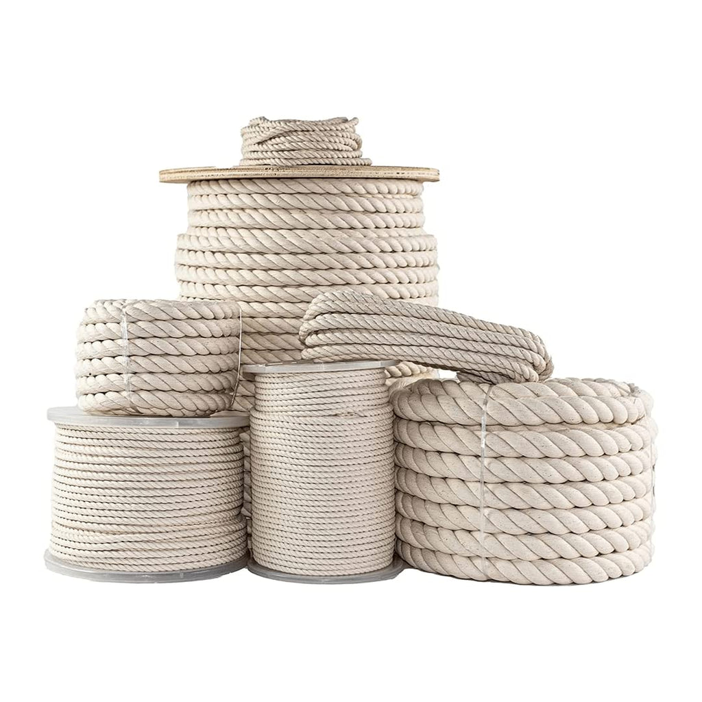 Sgt Knots Twisted 100% Cotton Rope For Diy Projects, Crafts, Commercial, Agricultural - High Strength, Low Stretch, Natural (1''